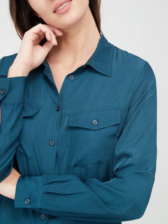 V by Very Premium Utility Shirt Blouse Top Teal Green