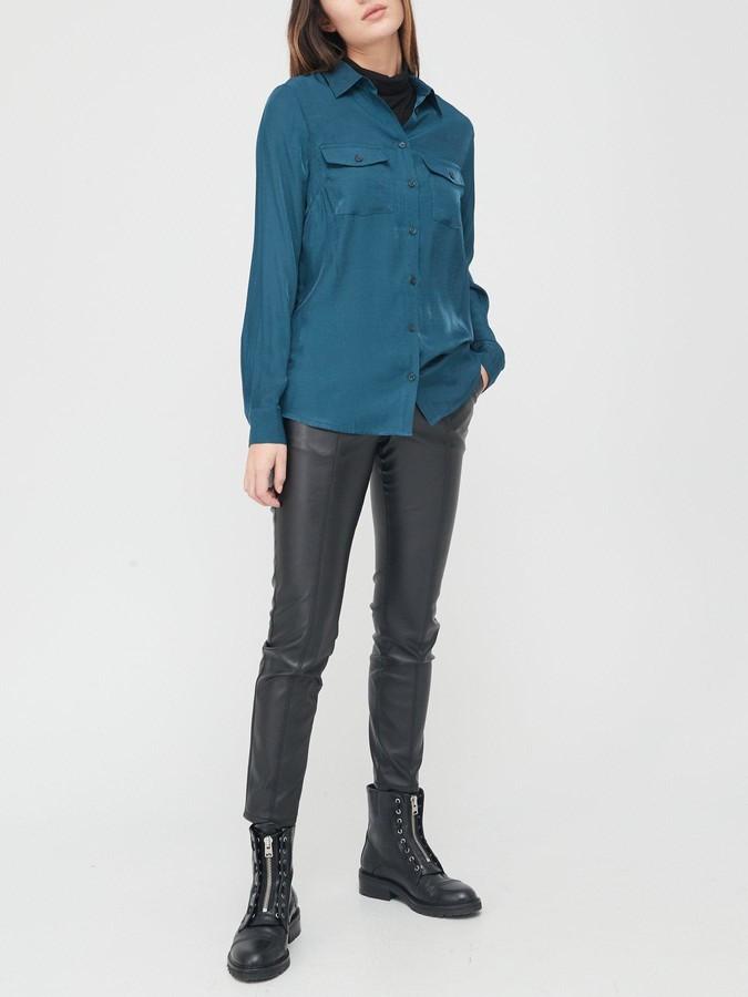 V by Very Premium Utility Shirt Blouse Top Teal Green